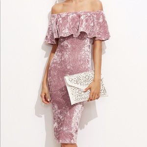 Pink crushed velvet body con dress